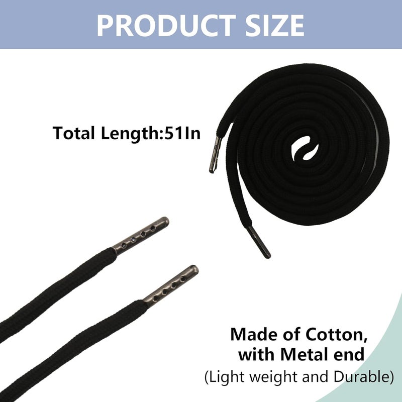 BOROLA 1Pcs 51 Inch Fashionable Durable Cotton Drawstring, Premium Hoodie, Sports Pants, Shorts Universal Drawstring Replacement (Black Rope, Metal Head) - Image 2